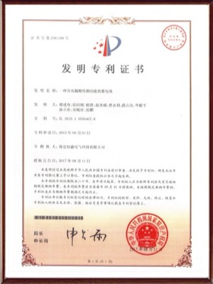 一種具有漏酸檢測(cè)功能的蓄電池發(fā)明專(zhuān)利證書(shū)